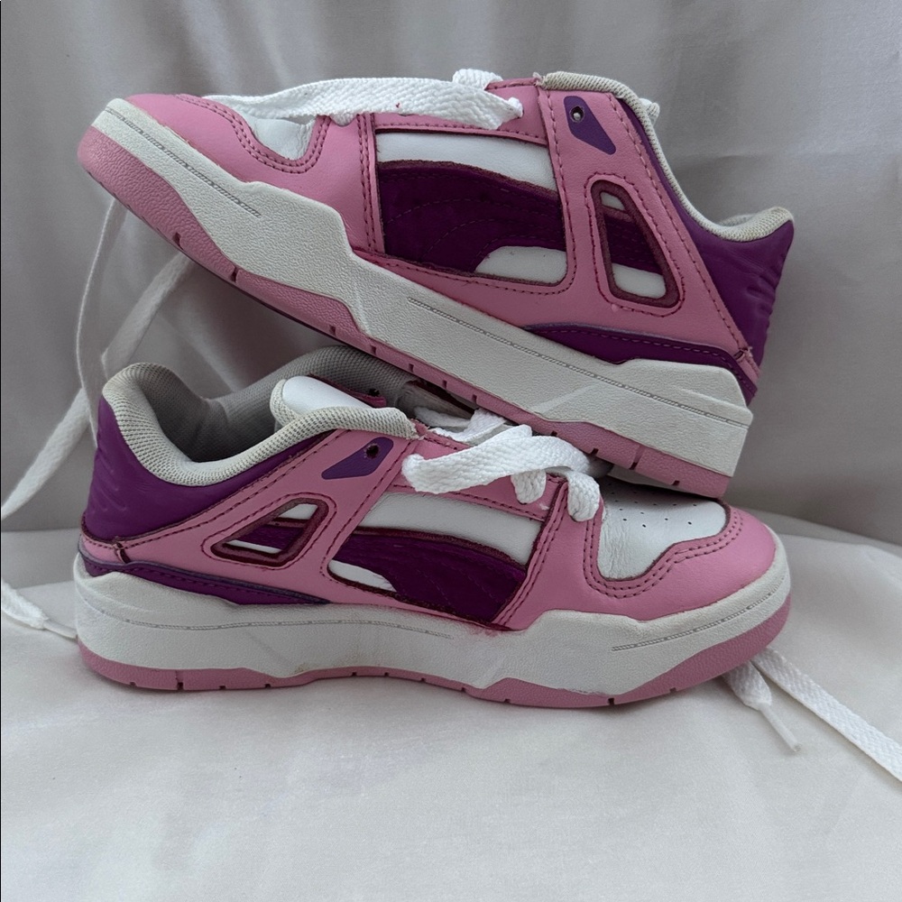 Puma Little Girl Slipstream Runaway Lace Up Sneaker Size 1 Pink, Purple & White - Picture 13 of 15